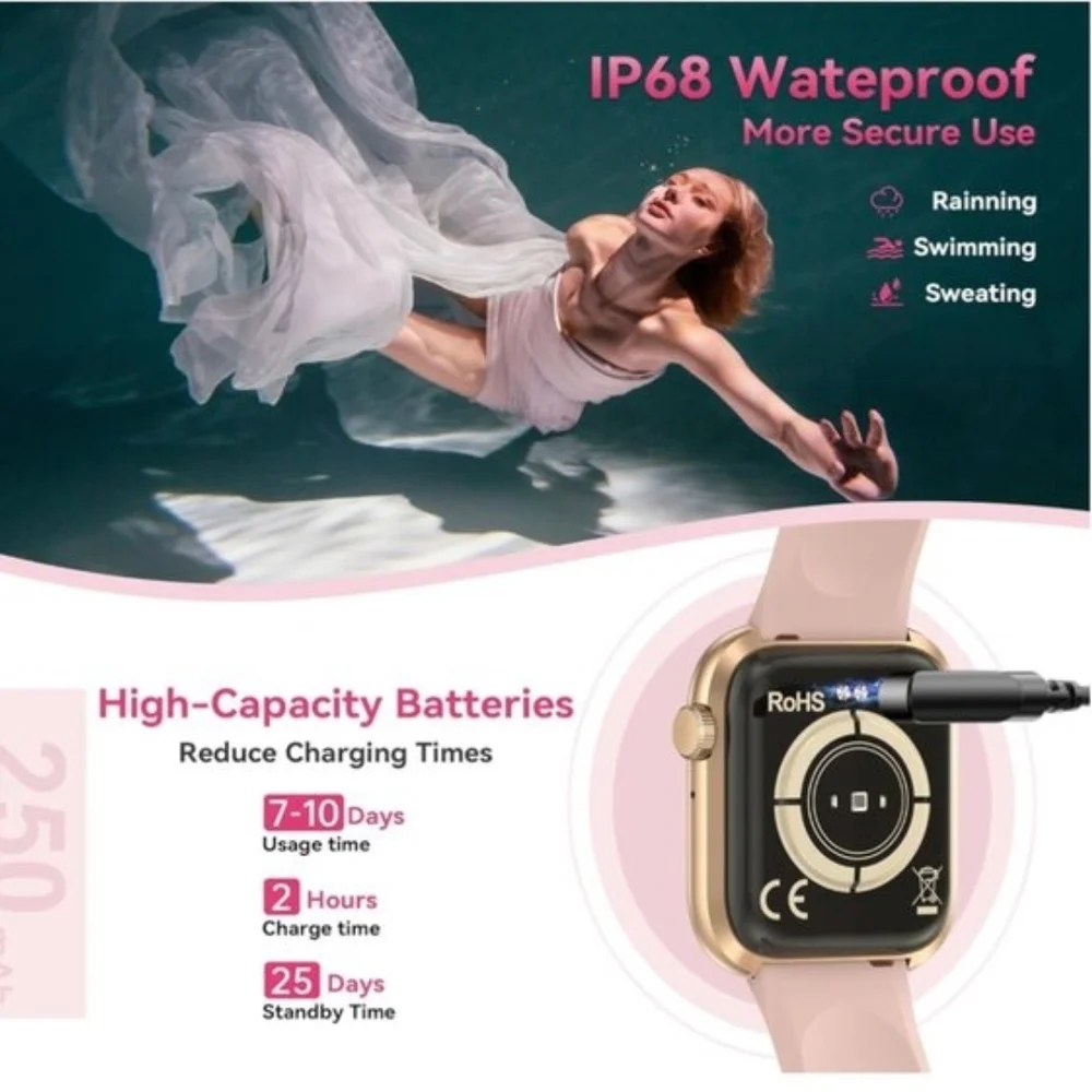 Smartwatch with Pink Silicone Strap – Brand New in Box